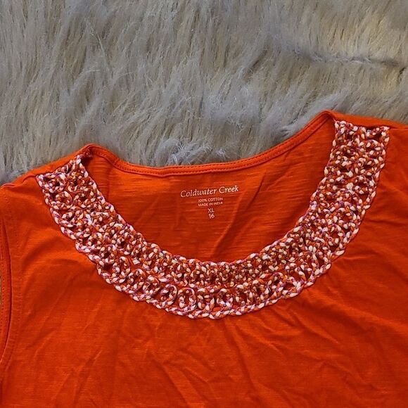 Coldwater creek womens orange tank top with detailed collar size 16 - Picture 2 of 4